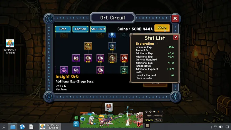 Hero equipment and stat panel
